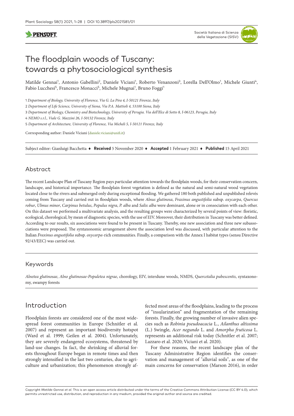 The Floodplain Woods of Tuscany: Towards a Phytosociological Synthesis