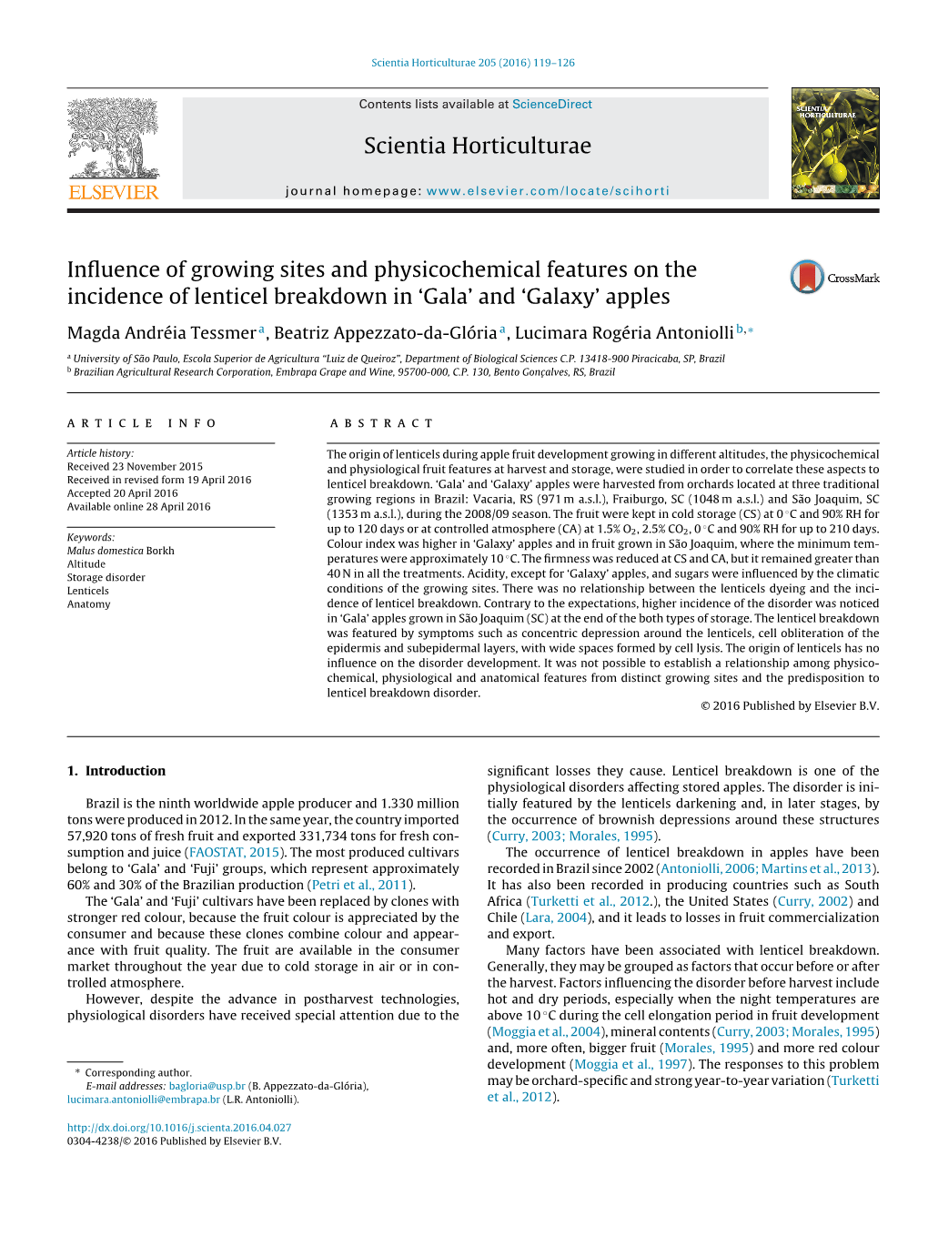 Influence of Growing Sites and Physicochemical Features on the Incidence of Lenticel Breakdown In