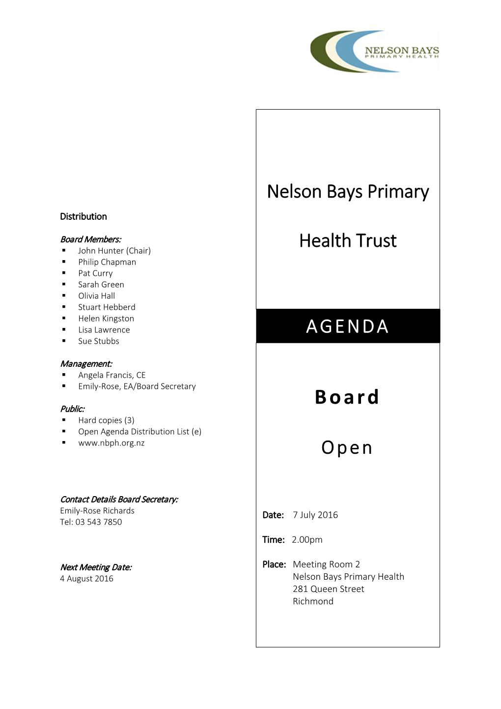 Nelson Bays Primary Health Trust AGENDA Open