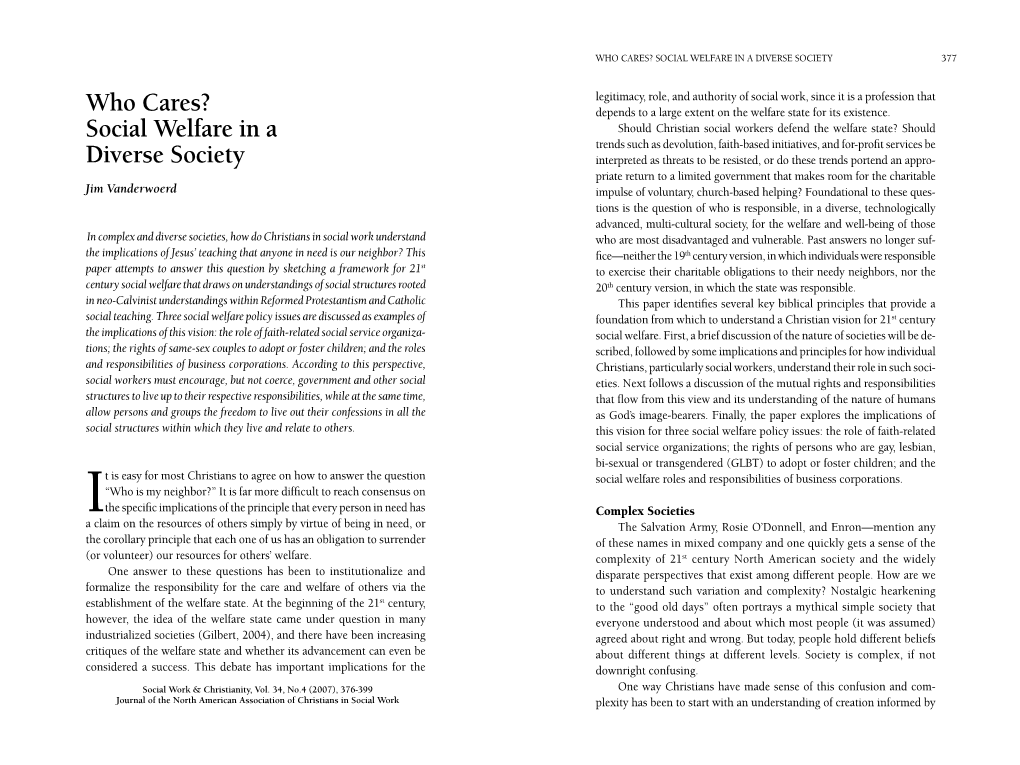 Who Cares? Social Welfare in a Diverse Society 377