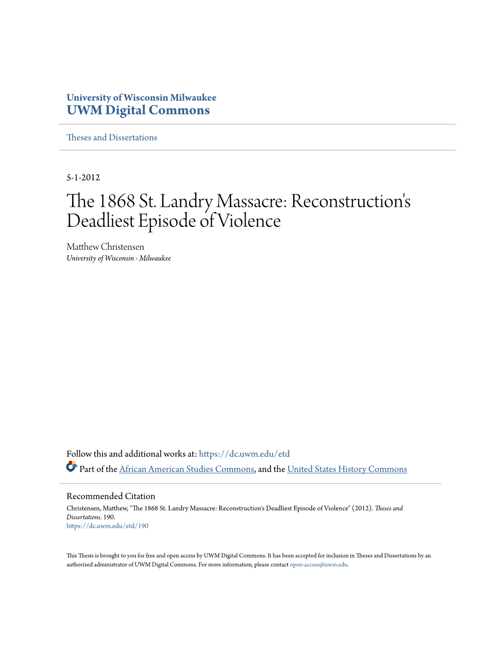 The 1868 St. Landry Massacre: Reconstruction's Deadliest