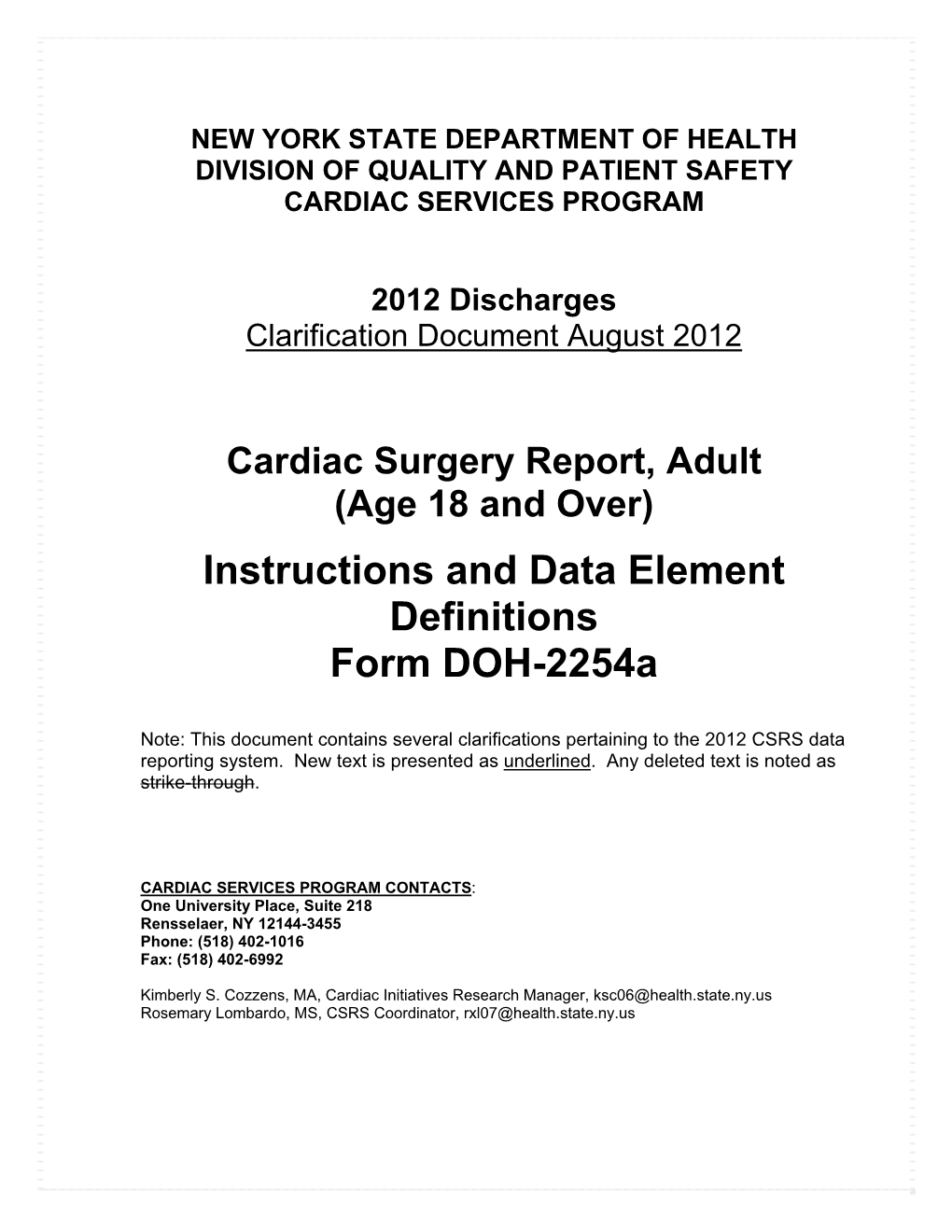 Cardiac Surgery Report (Adult)