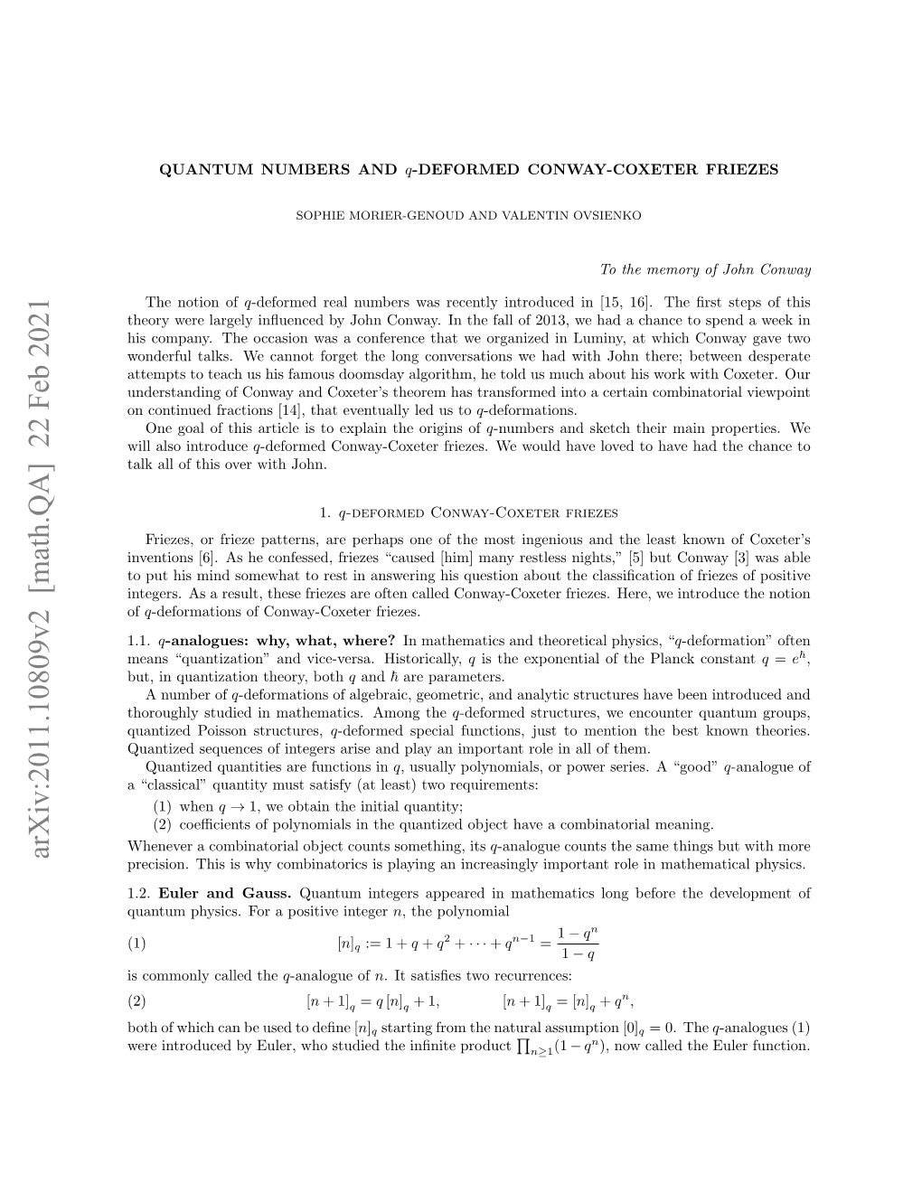 Arxiv:2011.10809V2 [Math.QA] 22 Feb 2021 Precision