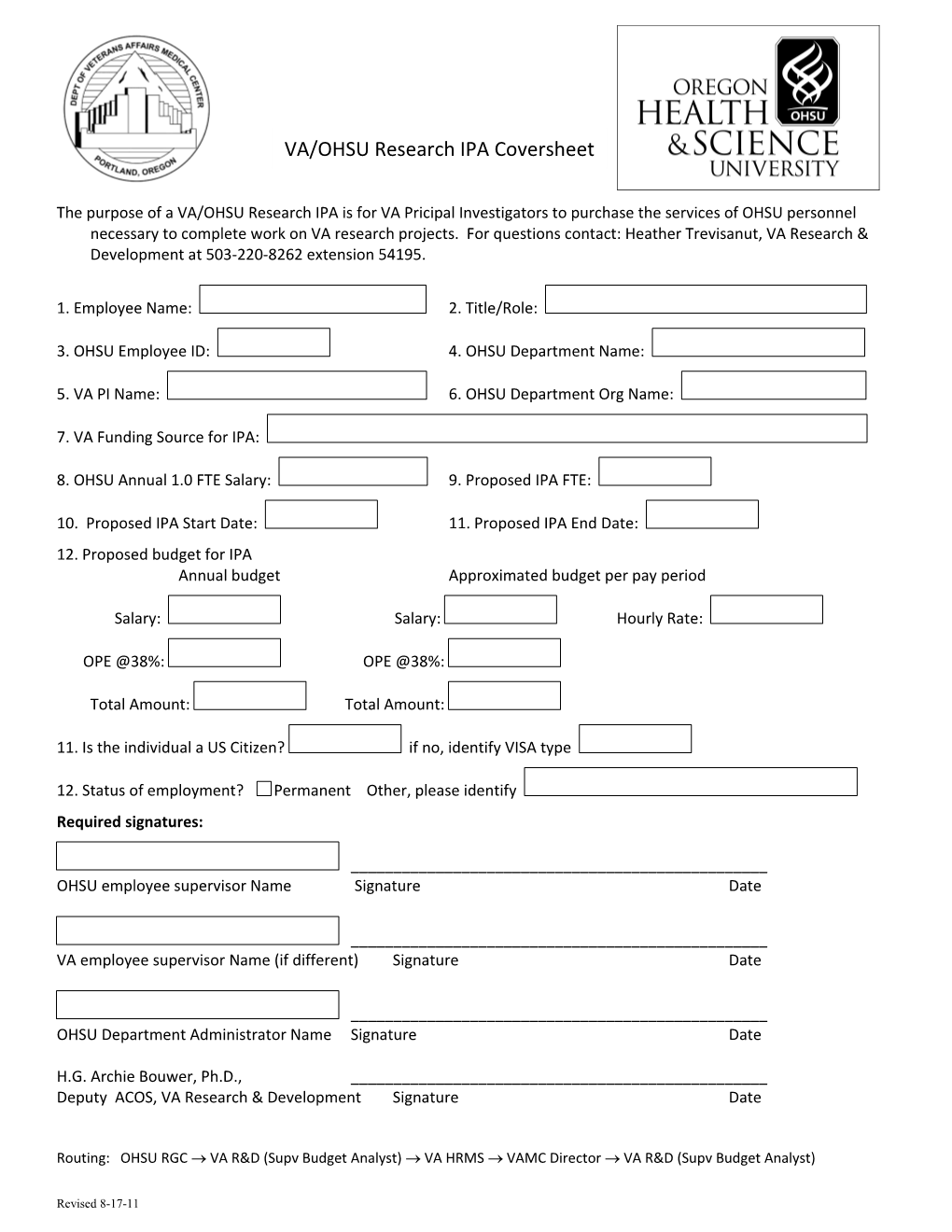 IPA Checklist Cover Sheet (Portland VA Medical Center)