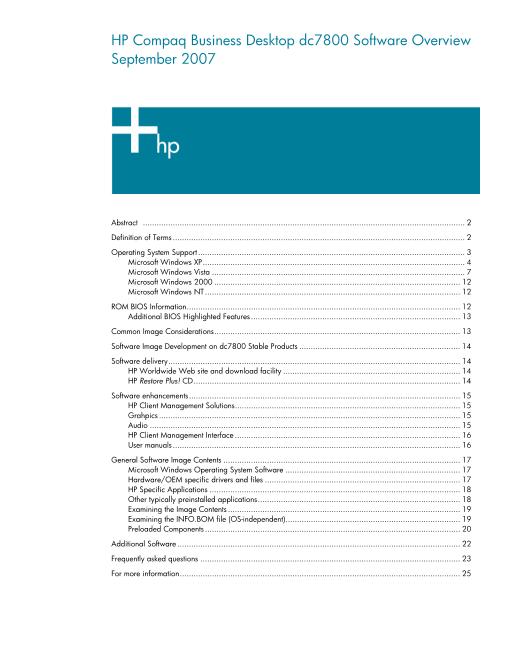 HP Compaq Business Desktop Dc7800 Software Overview September 2007