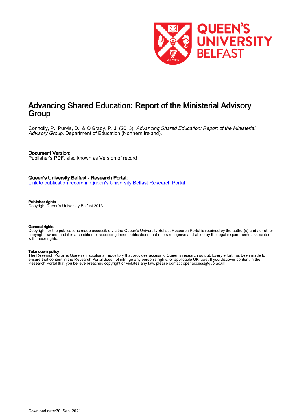 Advancing Shared Education: Report of the Ministerial Advisory Group