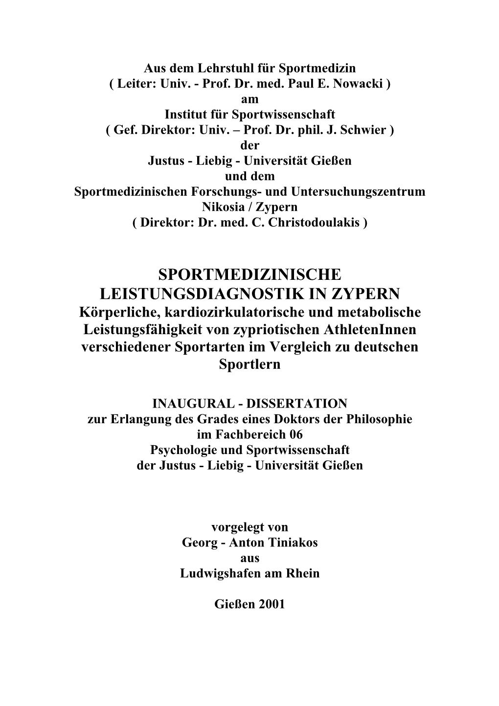 Aus Dem Lehrstuhl Für Sportmedizin ( Leiter: Univ