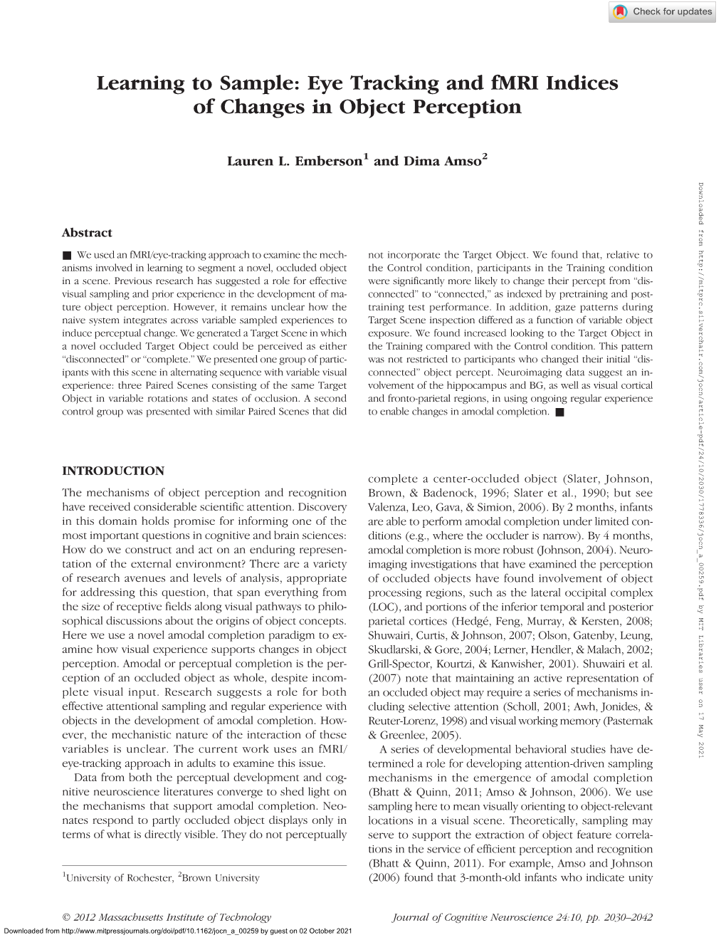 Eye Tracking and Fmri Indices of Changes in Object Perception