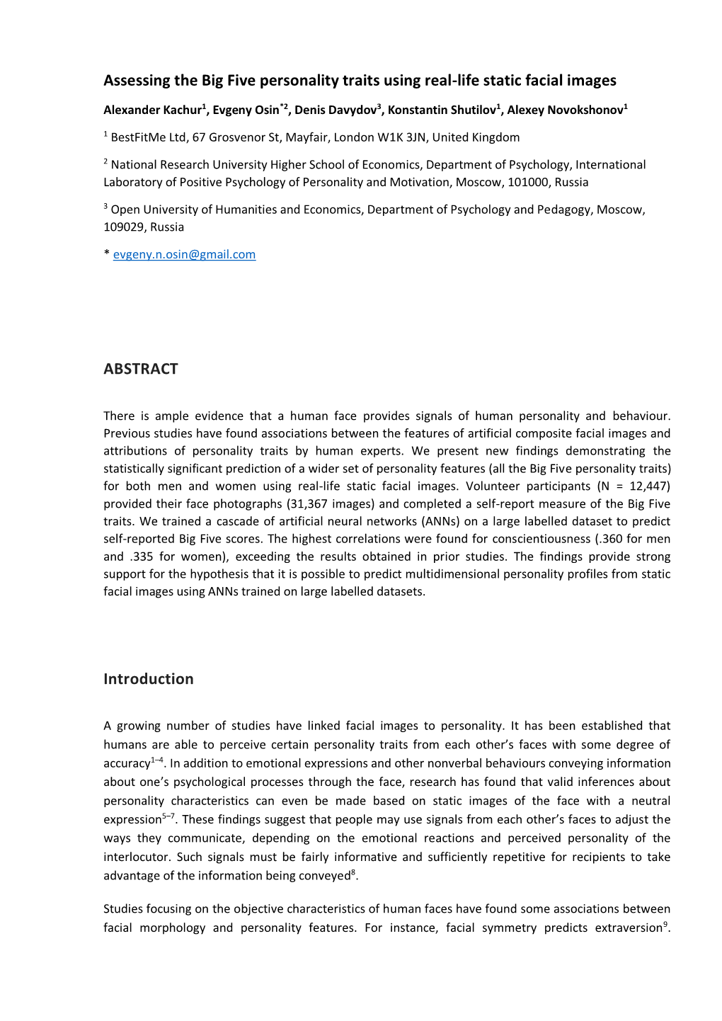 Assessing the Big Five Personality Traits Using Real-Life Static Facial Images