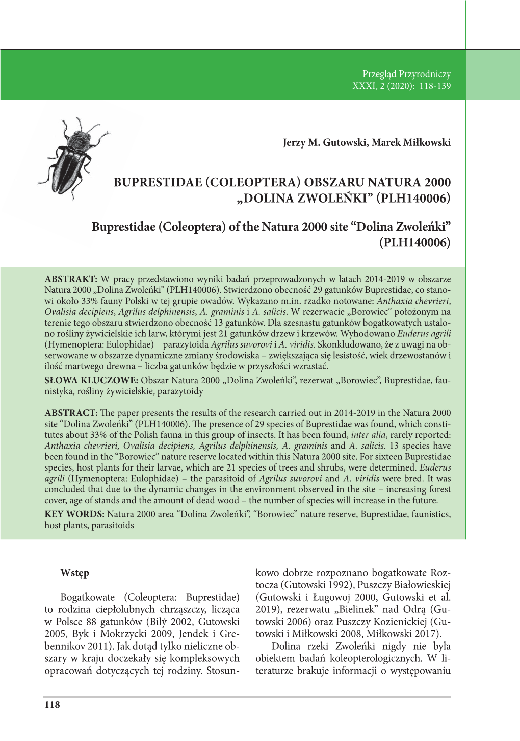 Buprestidae (Coleoptera) Obszaru Natura 2000 „Dolina Zwoleńki” (Plh140006)
