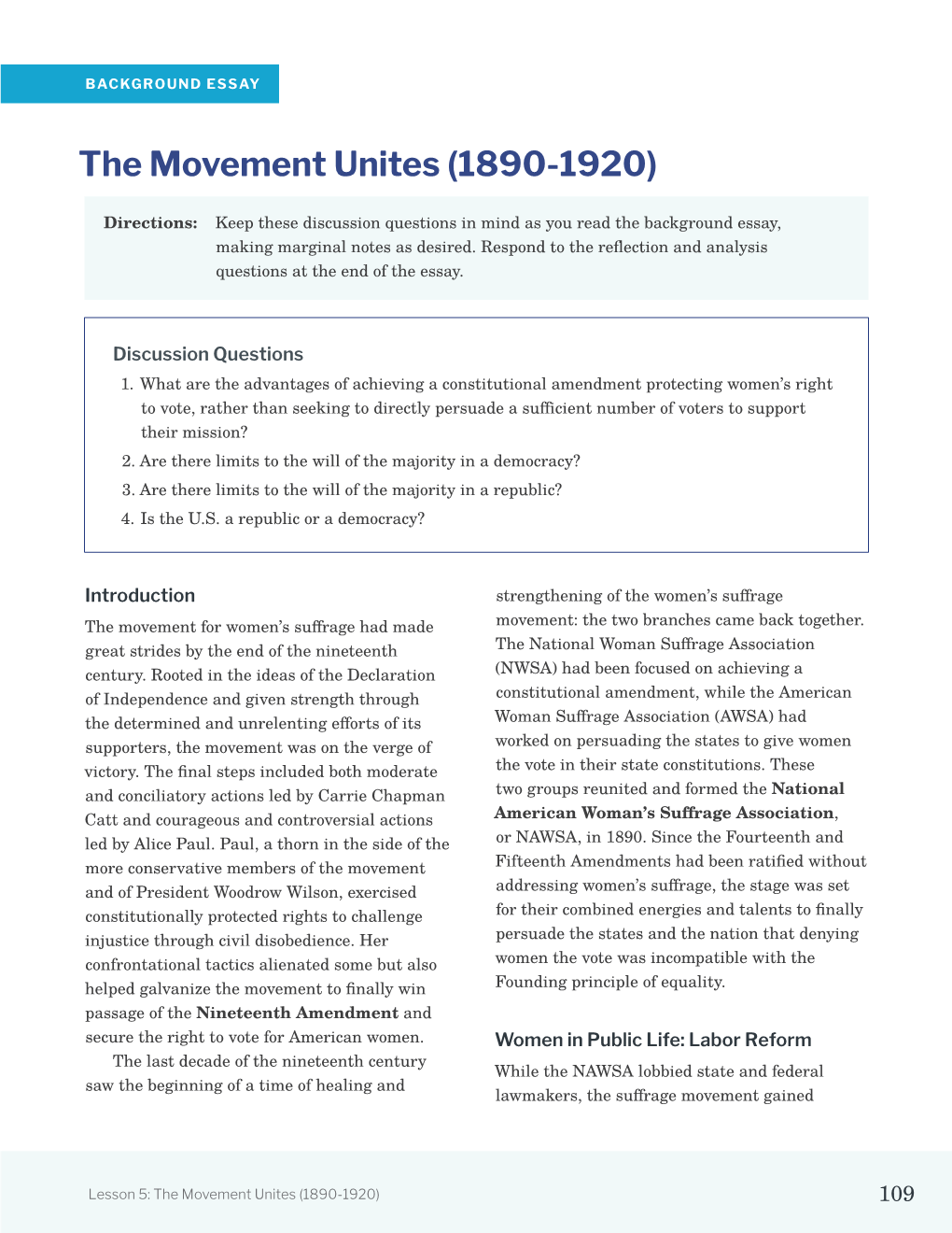 The Movement Unites (1890-1920)