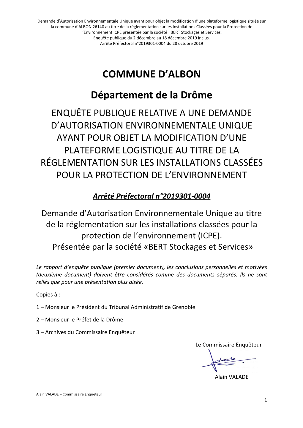 COMMUNE D'albon Département De La Drôme
