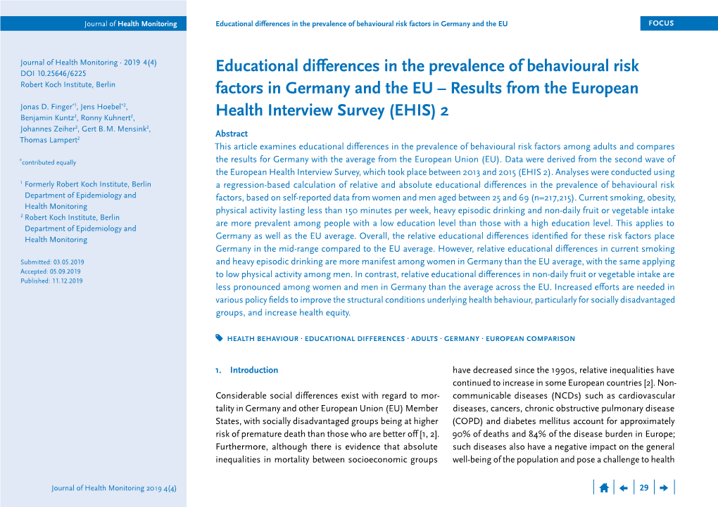 4/2019 | Educational Differences Risk Factors in DE and the EU