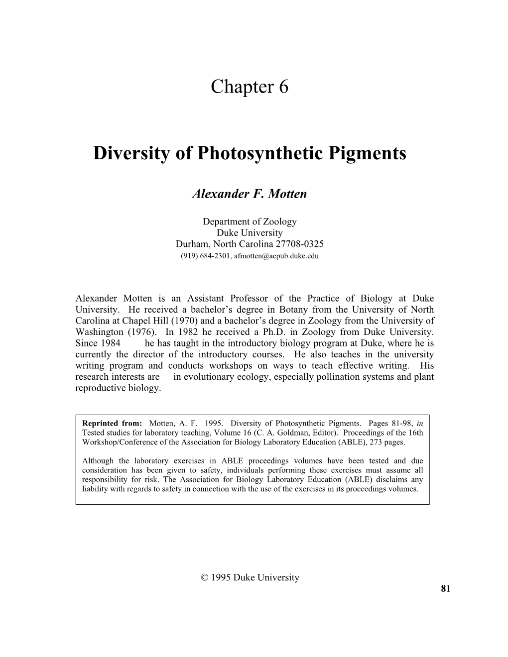 Chapter 6 Diversity of Photosynthetic Pigments