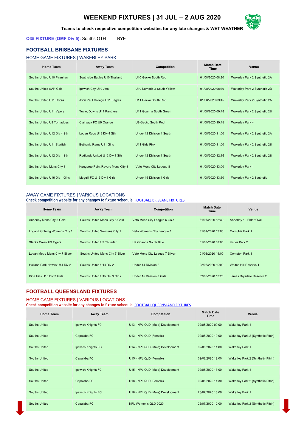 Weekend Fixtures | 31 Jul – 2 Aug 2020