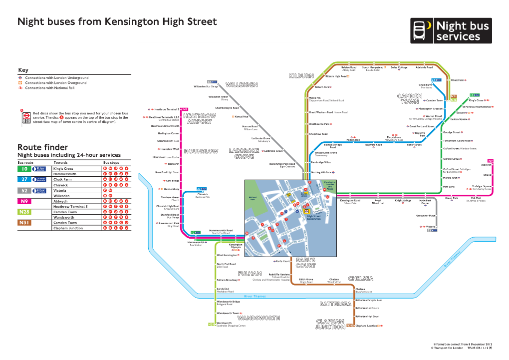 Night Buses from Kensington High Street