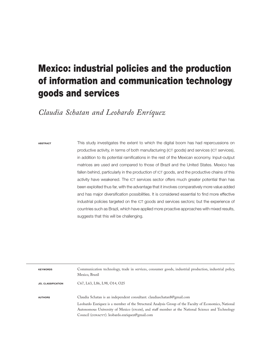 Mexico: Industrial Policies and the Production of Information and Communication Technology Goods and Services