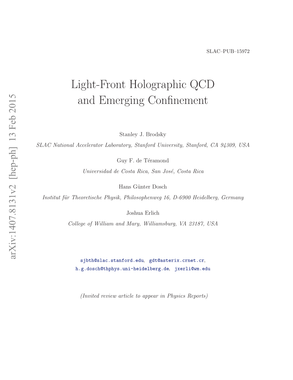 Light-Front Holographic QCD and Emerging Confinement