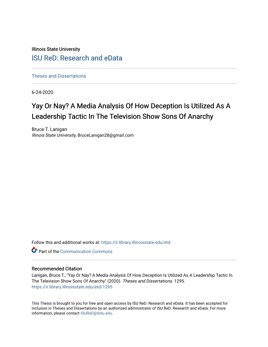 Yay Or Nay? a Media Analysis of How Deception Is Utilized As a Leadership Tactic in the Television Show Sons of Anarchy