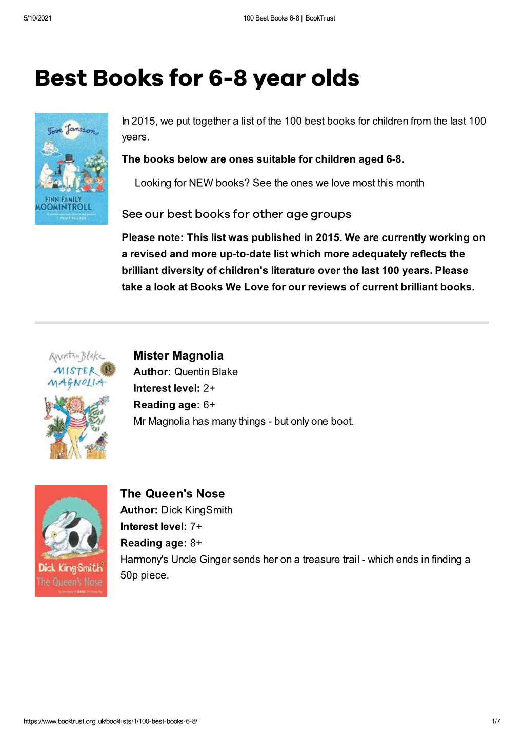 Best Books for 6-8 Year Olds