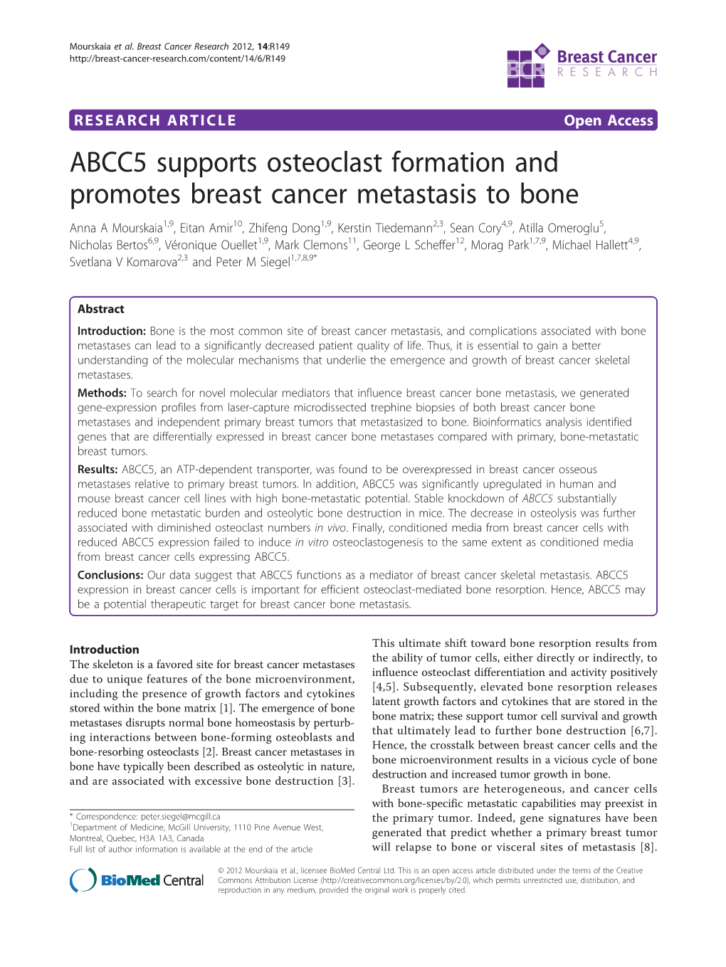 ABCC5 Supports Osteoclast Formation and Promotes Breast Cancer