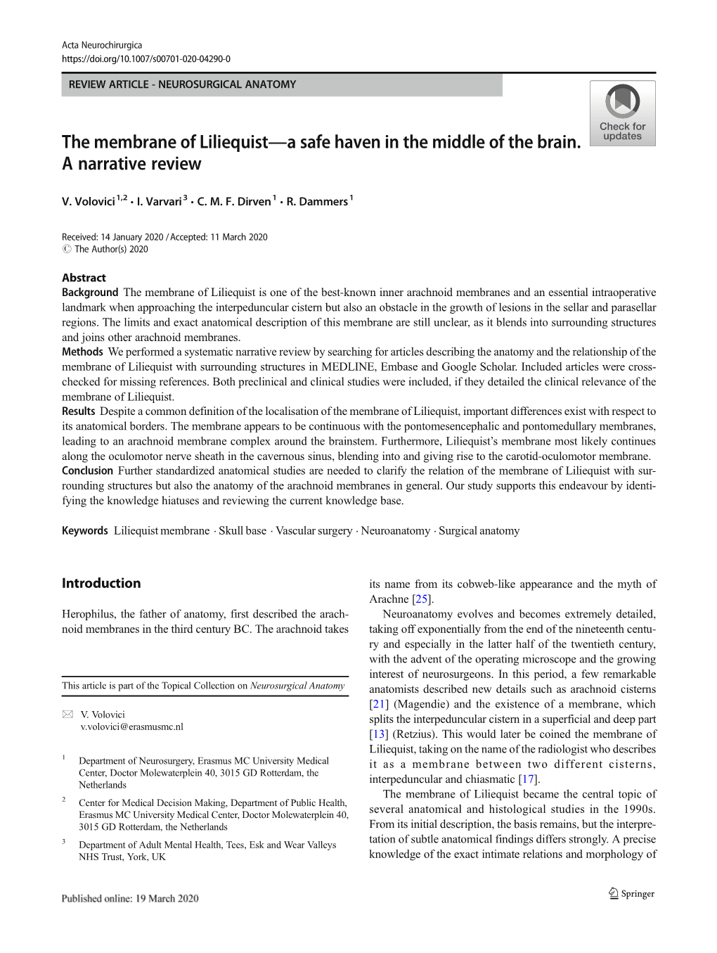 The Membrane of Liliequist—A Safe Haven in the Middle of the Brain. a Narrative Review