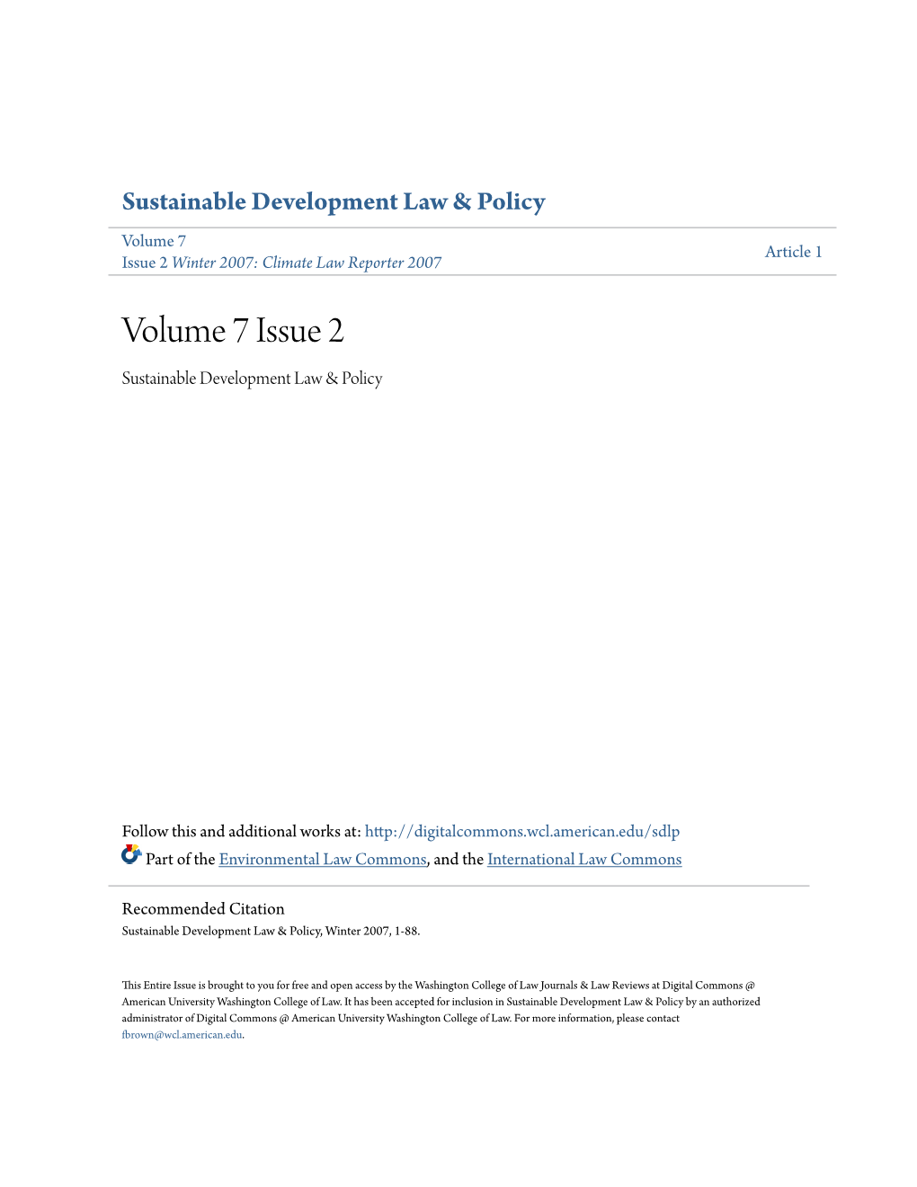 Volume 7 Issue 2 Sustainable Development Law & Policy