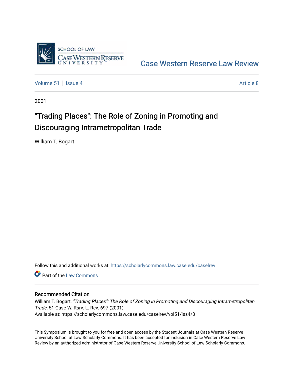 The Role of Zoning in Promoting and Discouraging Intrametropolitan Trade