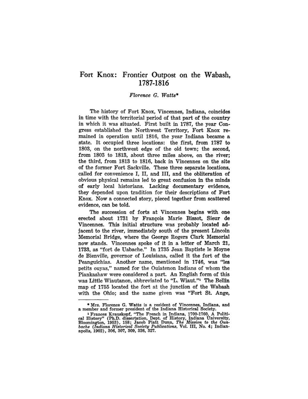 Fort Knox: Frontier Outpost on the Wabash, 1787-1816 Florence G