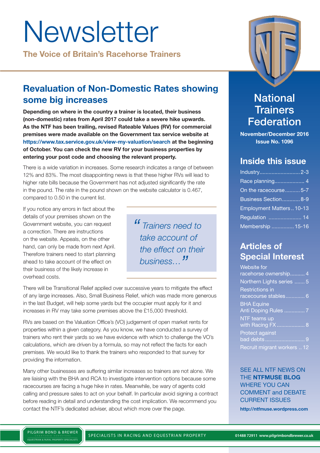 Newsletter the Voice of Britain’S Racehorse Trainers