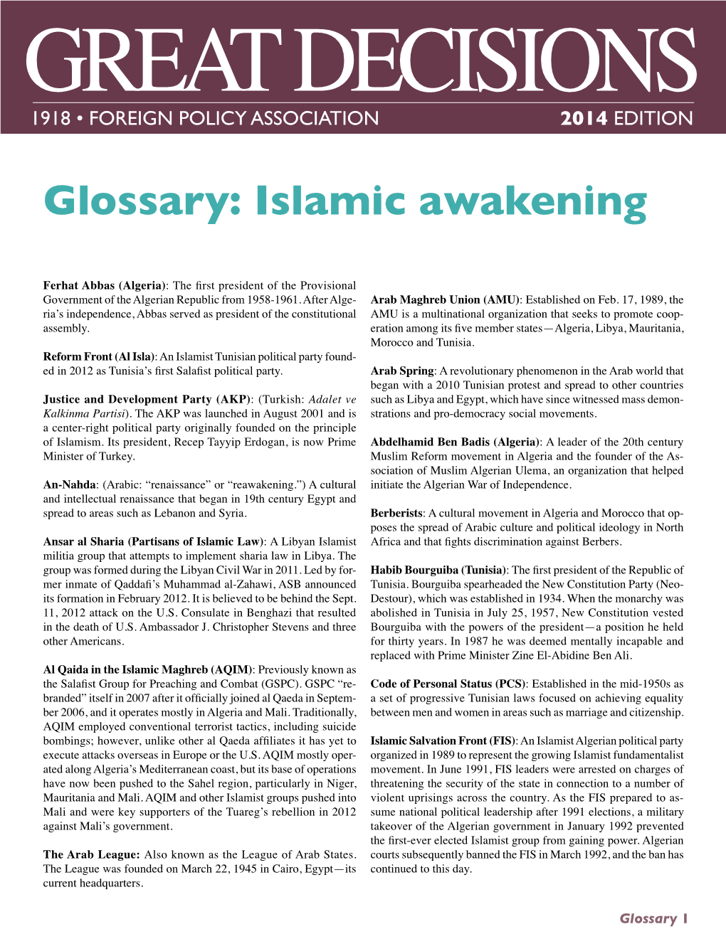 Glossary: Islamic Awakening