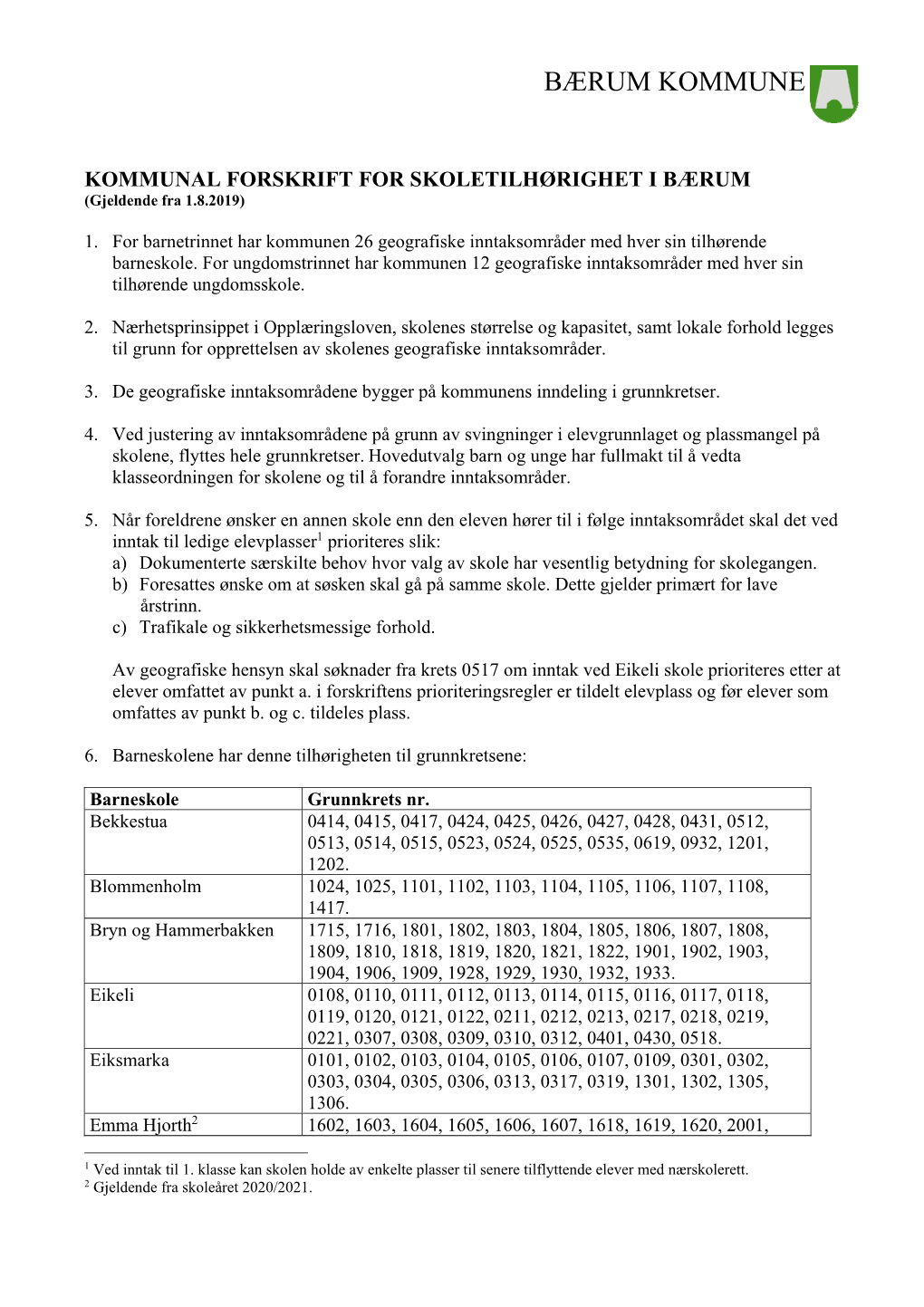 Kommunal Forskrift for Skoletilhørighet Gjeldende Fra