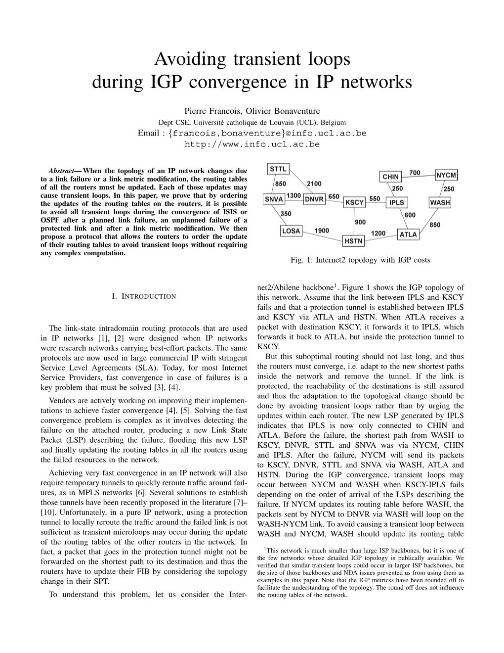 Avoiding Transient Loops During IGP Convergence in IP Networks
