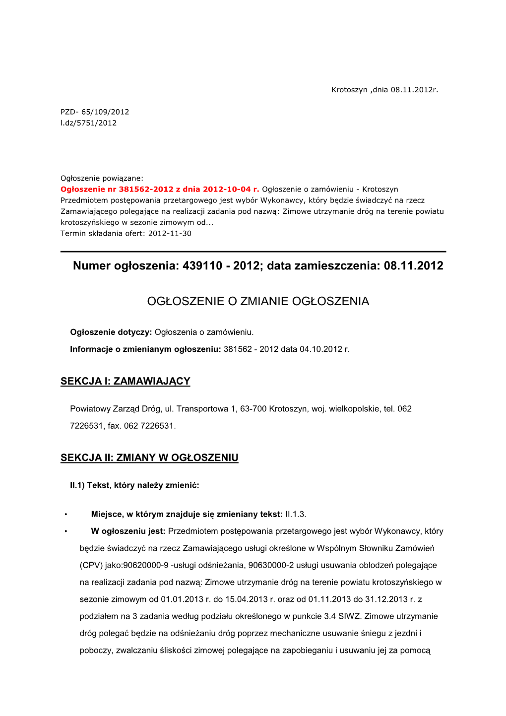 2012; Data Zamieszczenia: 08.11.2012