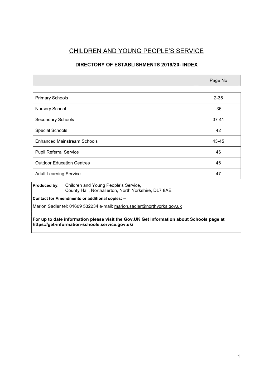 Directory of Establishments 2019/20- Index