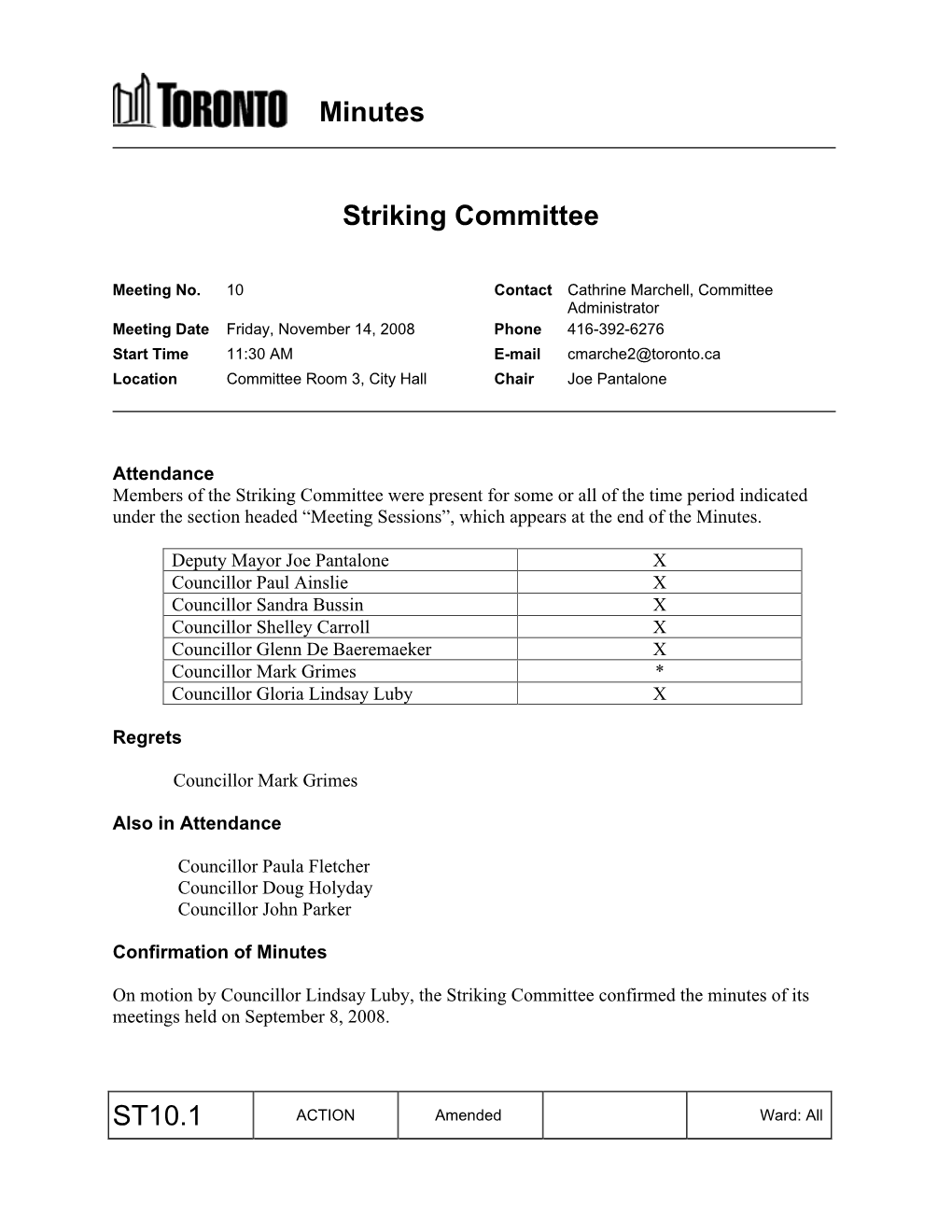 Minutes Striking Committee ST10.1