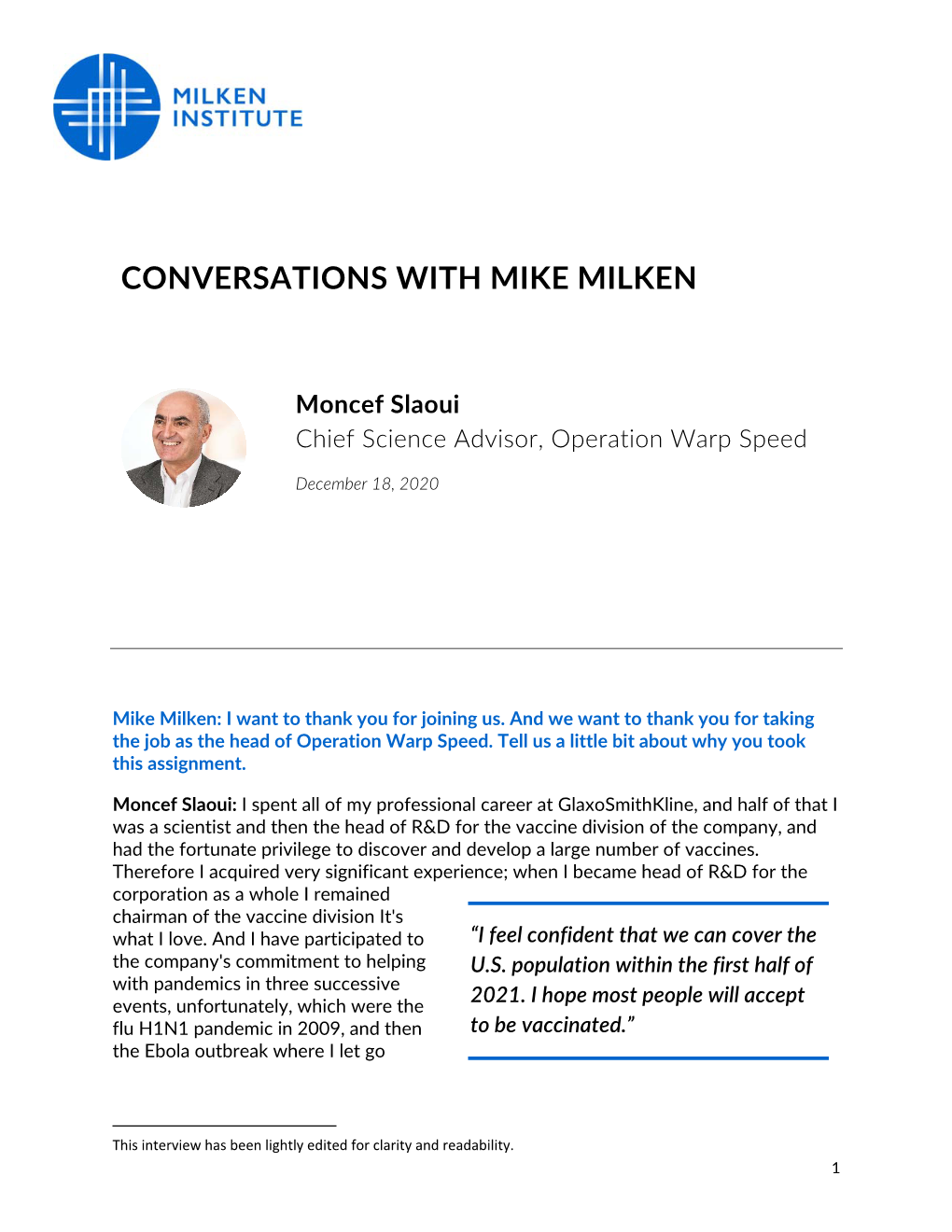 CONVERSATIONS with MIKE MILKEN Moncef
