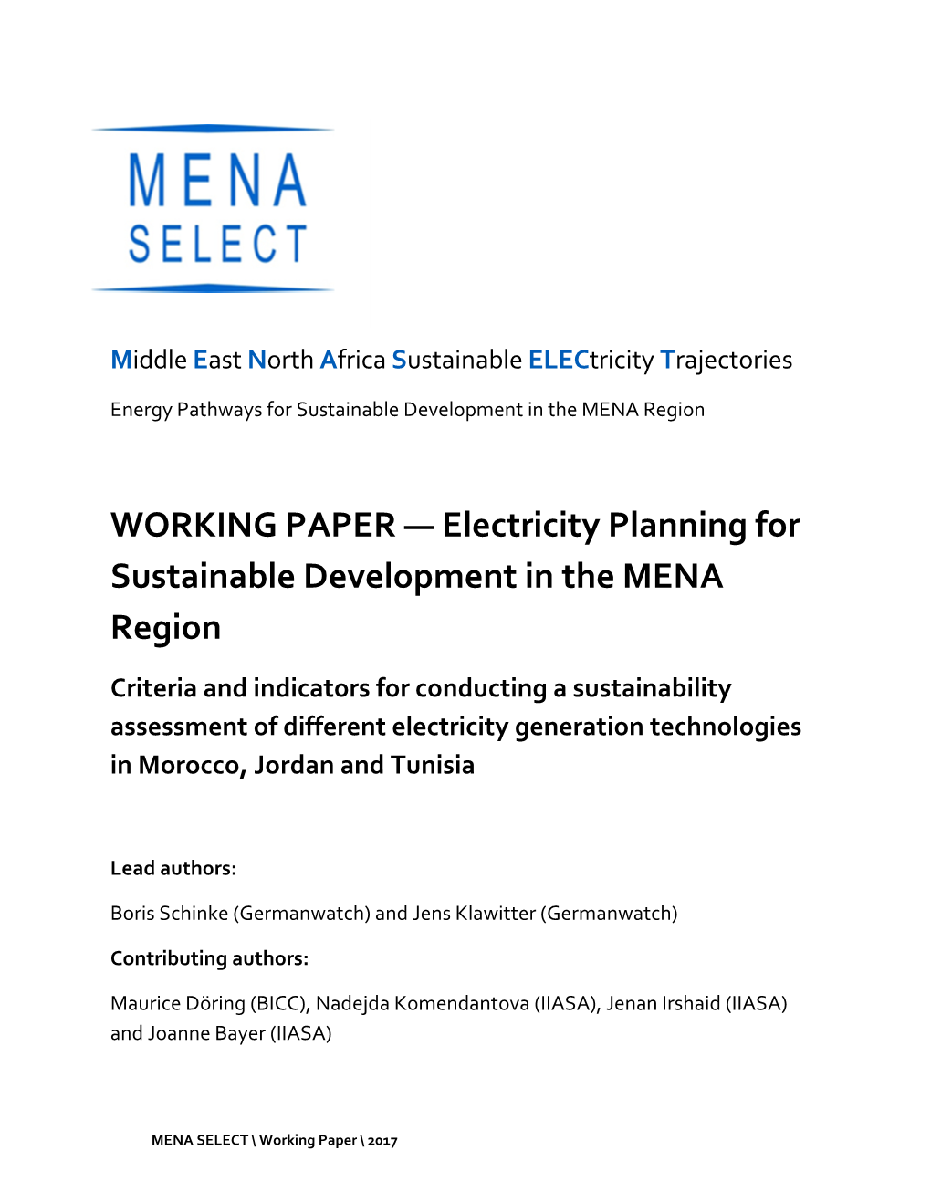 Electricity Planning for Sustainable Development in the MENA Region