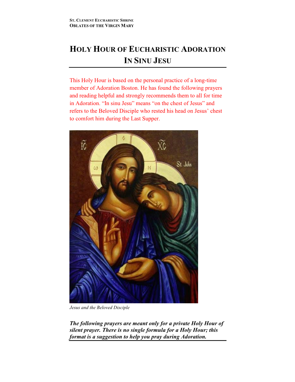 Holy Hour of Eucharistic Adoration in Sinu Jesu
