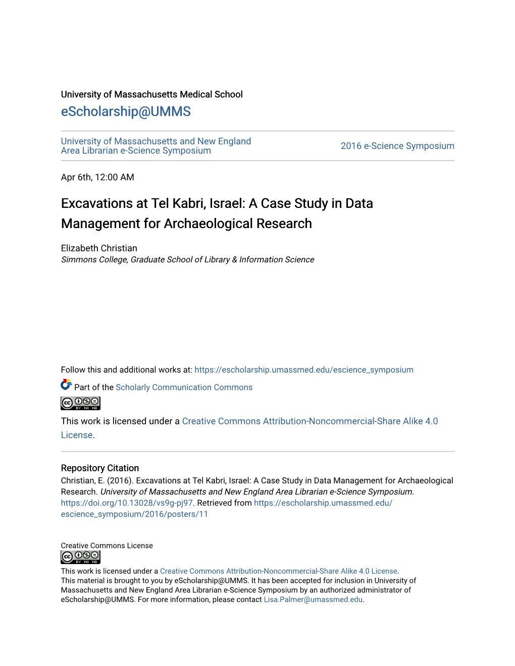 Excavations at Tel Kabri, Israel: a Case Study in Data Management for Archaeological Research