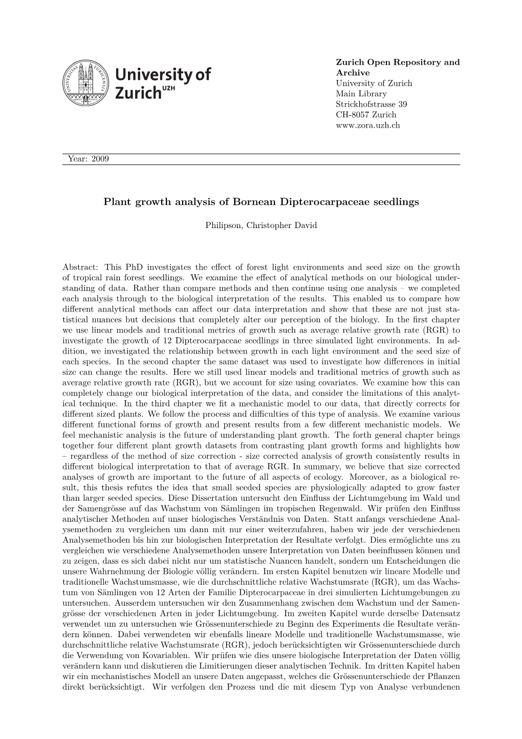 Plant Growth Analysis of Bornean Dipterocarpaceae Seedlings