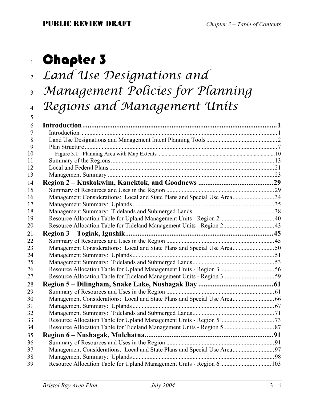 Chapter 3 – Table of Contents