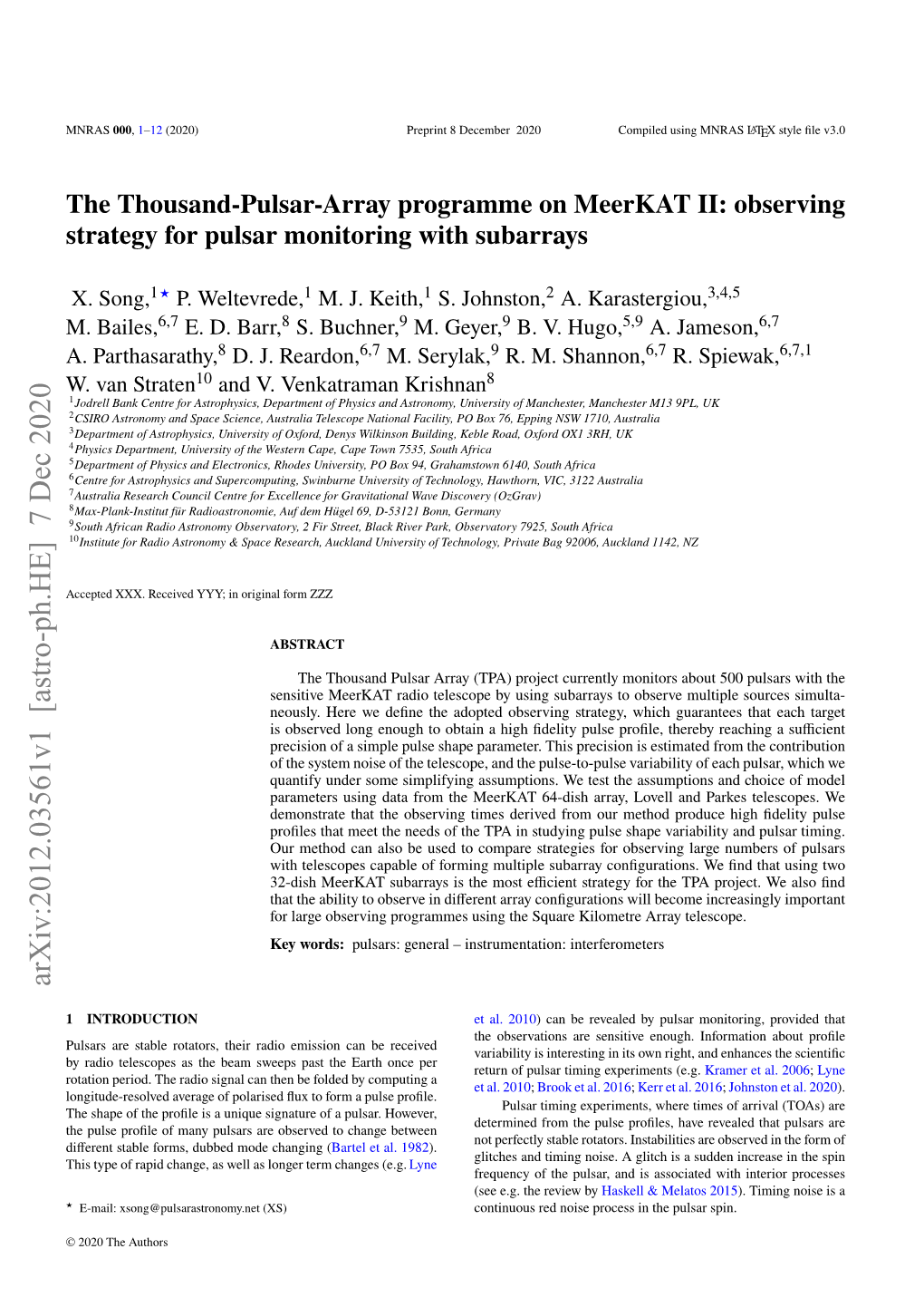 Observing Strategy for Pulsar Monitoring with Subarrays