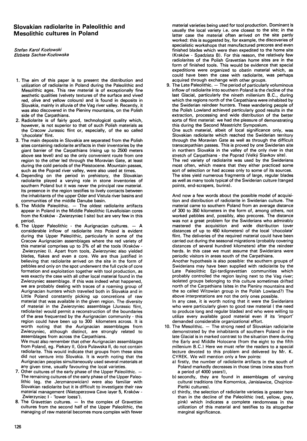 Slovakian Radiolarite in Paleolithic and Mesolithic Cultures in Poland