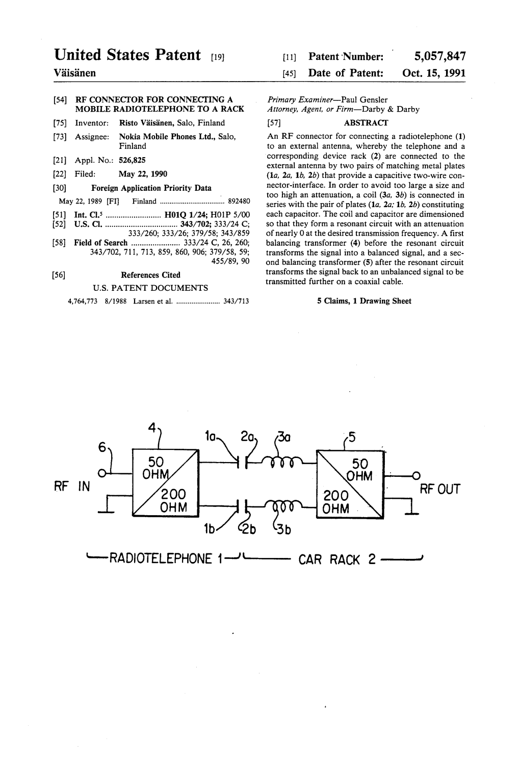 United States Patent (19) 11 Patent Number: 5,057,847 Vaisanen 45) Date of Patent: Oct