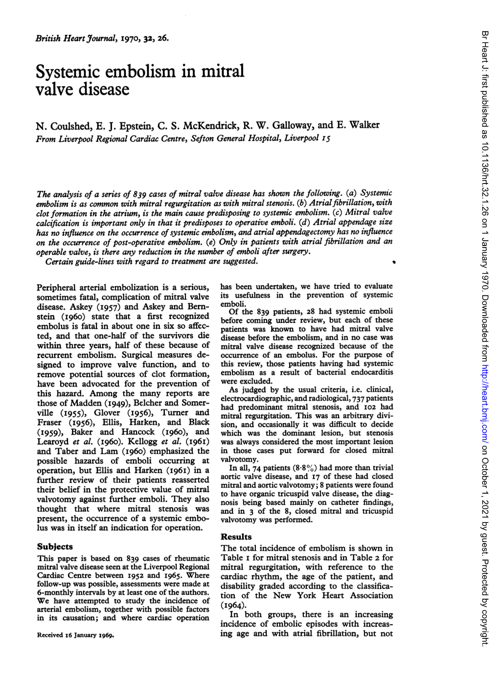 Systemic Embolism in Mitral Valve Disease