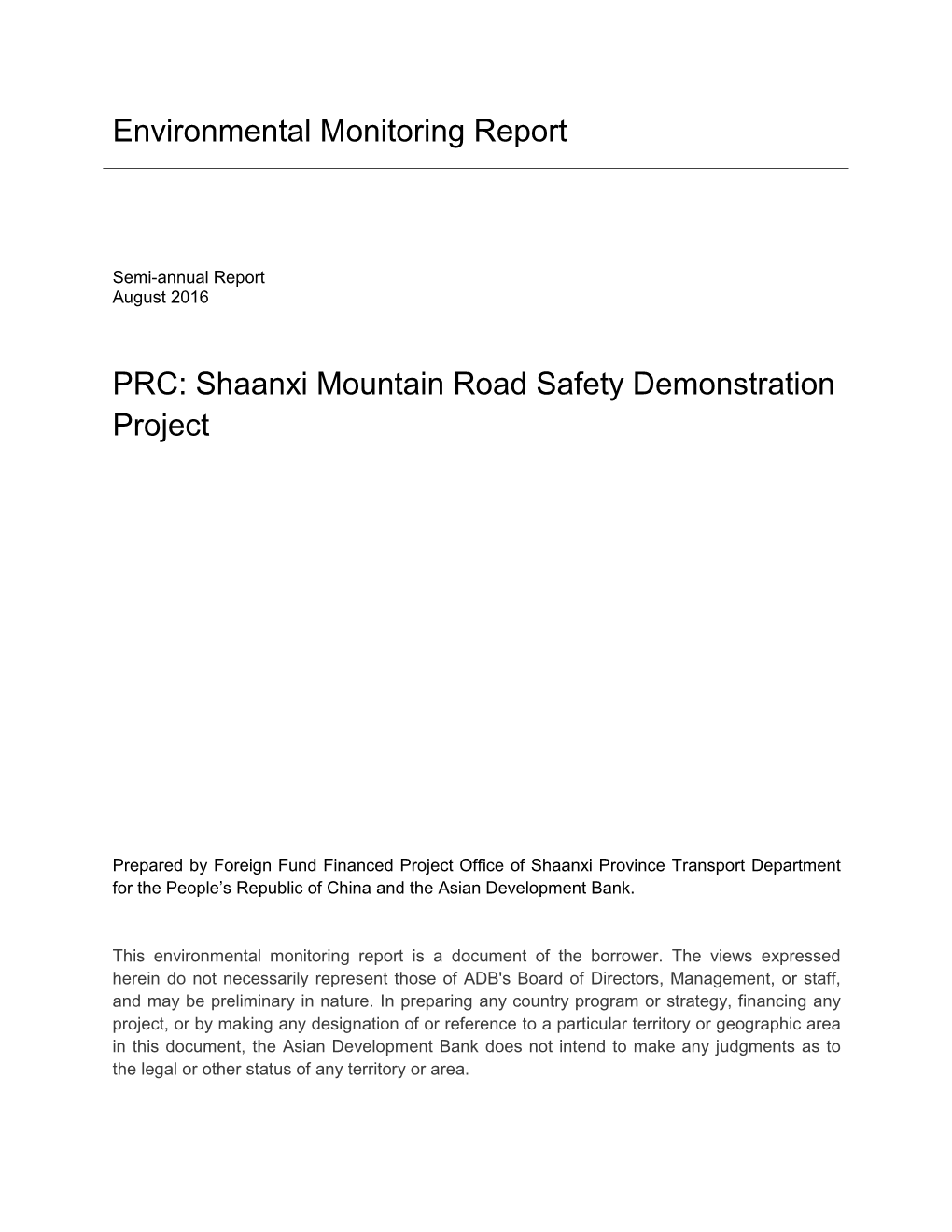 Environmental Monitoring Report PRC: Shaanxi Mountain Road Safety