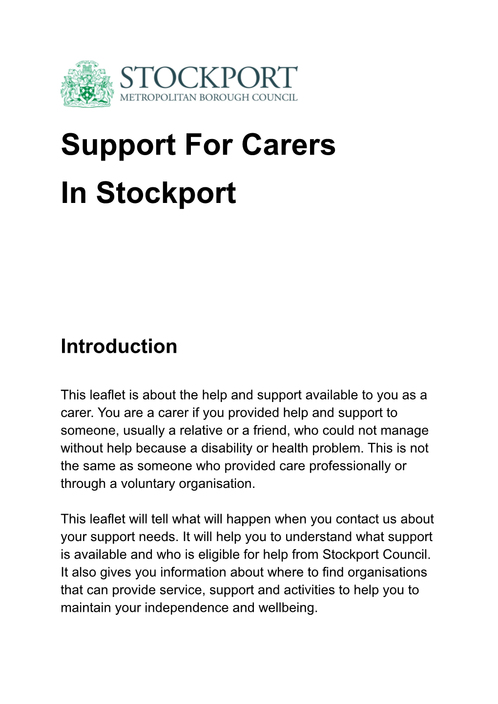 Support for Carers