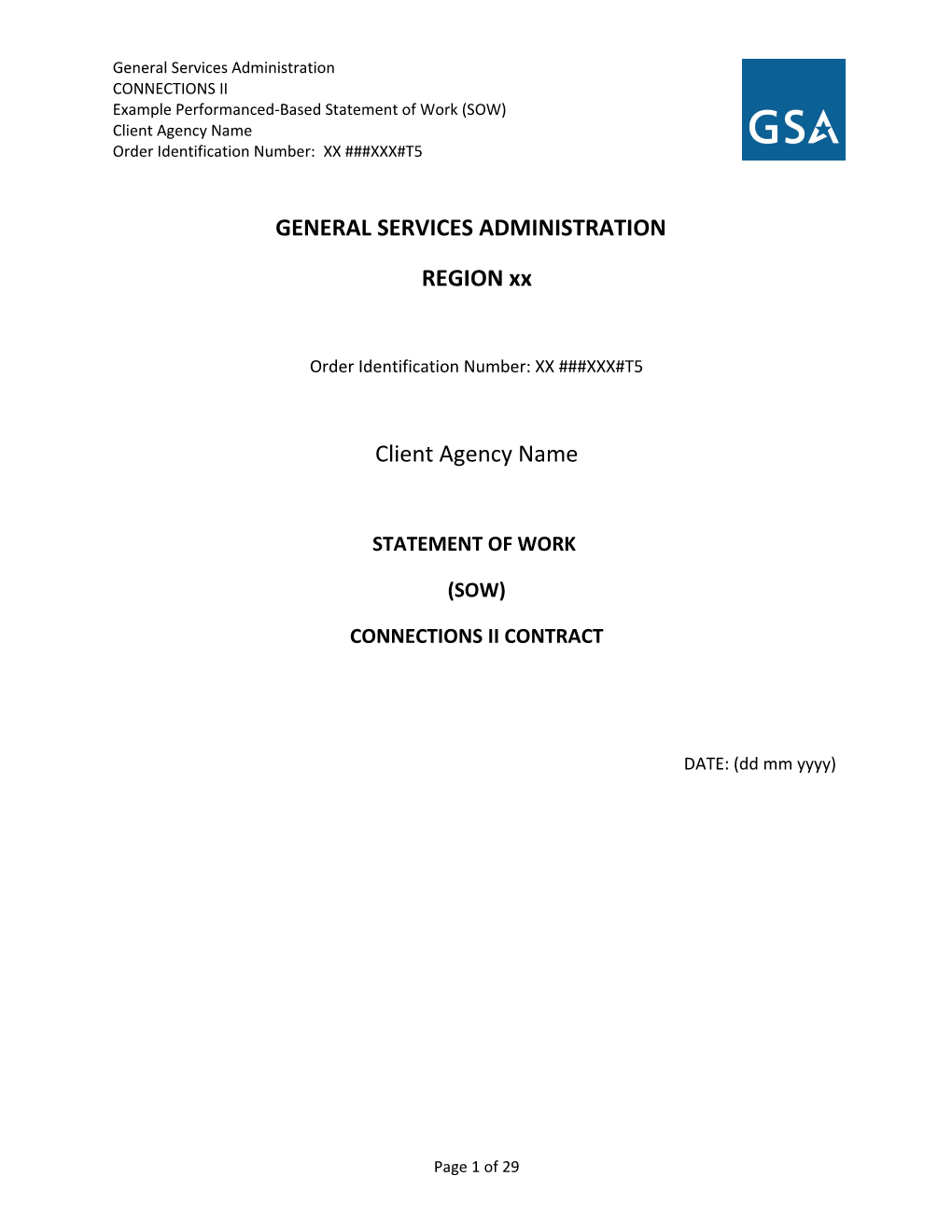 CONNECTIONS II Example Performance-Based Statement of Work