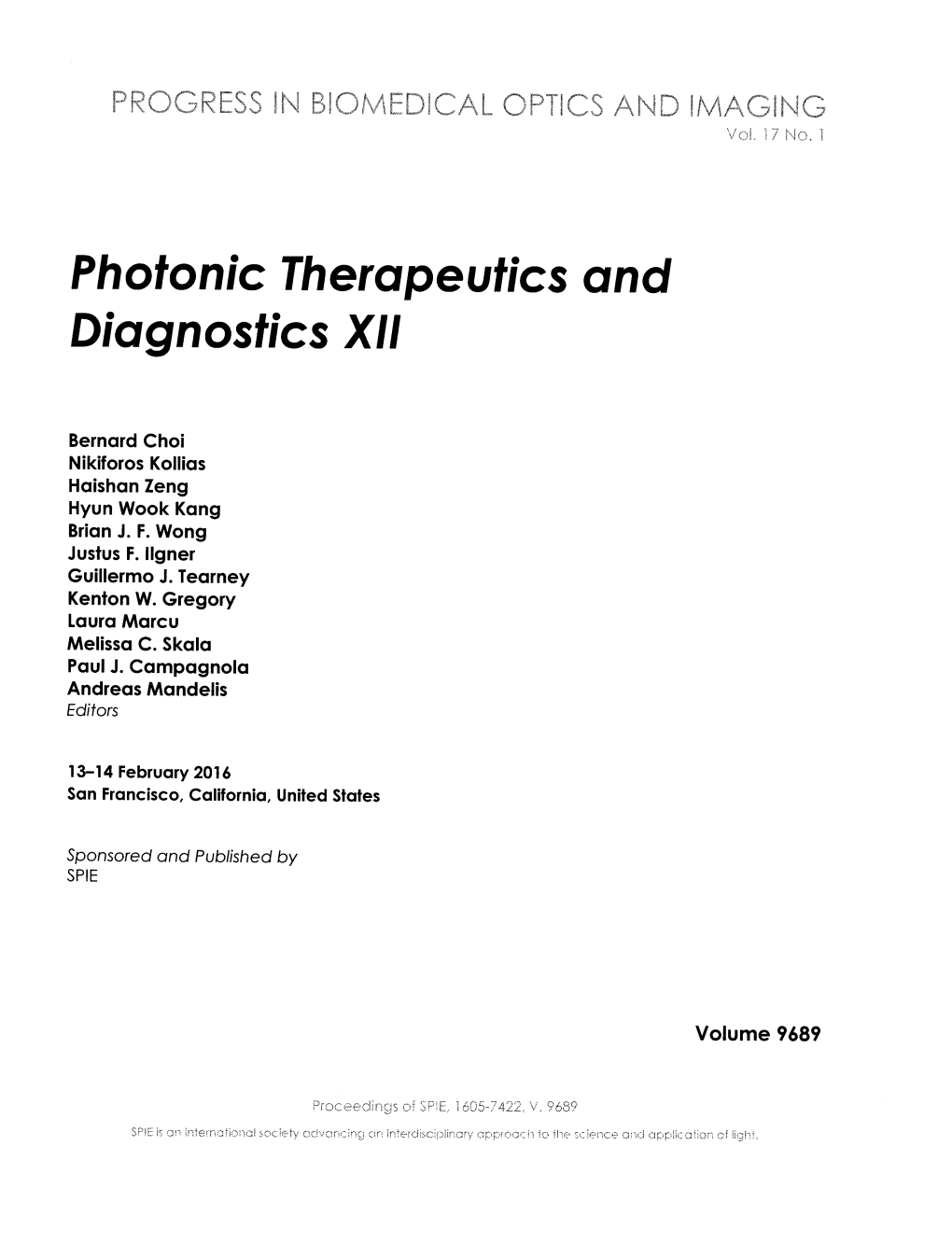 Photonic Therapeutics and Diagnostics XII